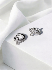 14mm Huggie Hoop Cross Earrings with CZ Stones
