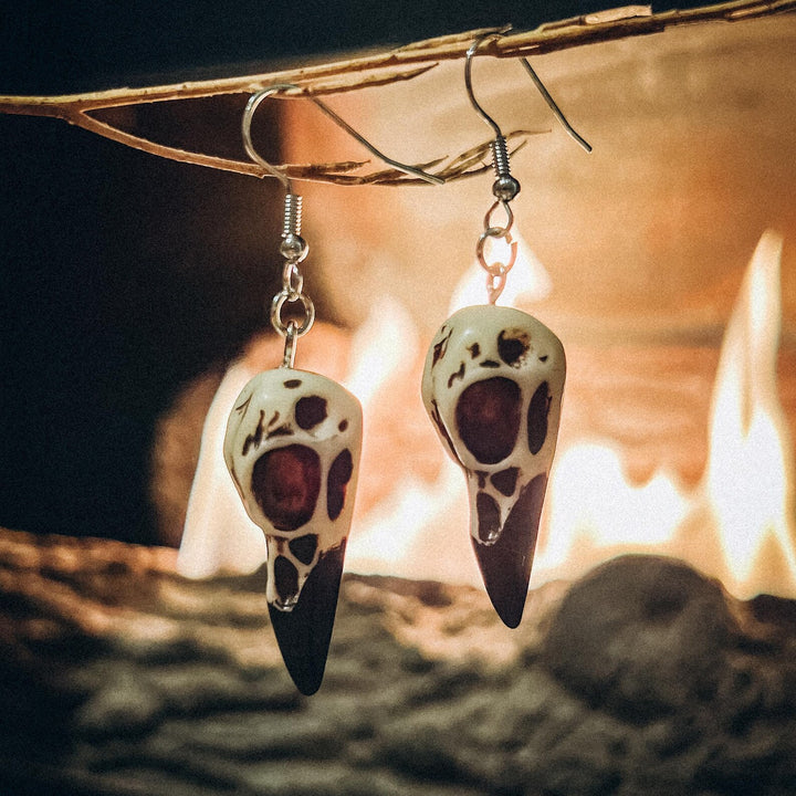 Gothic Bird Skull Dangle Earrings — product view 1