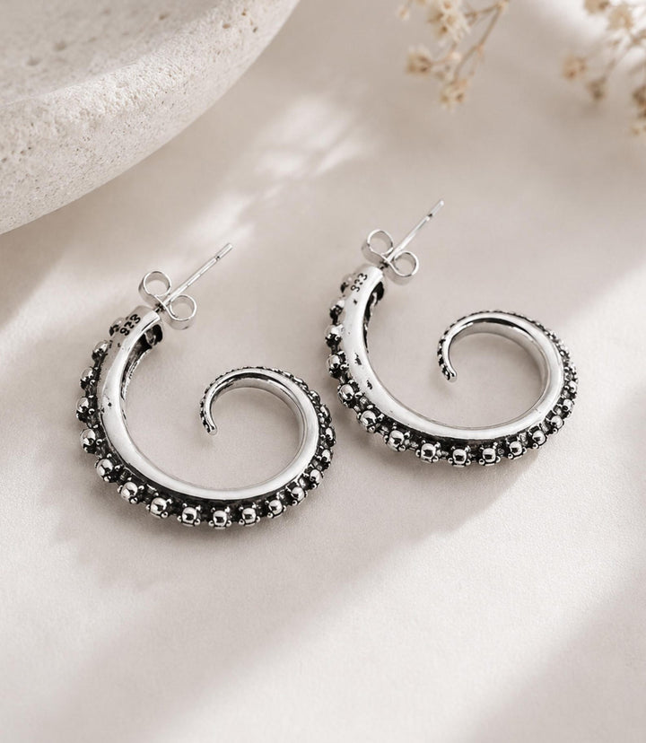 Silver Octopus Tentacle Earrings — product view 1