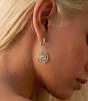 Silver Spiral Dangle Hoop Earrings