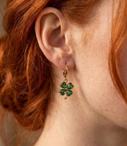 Green Crystal Four Leaf Clover Earrings