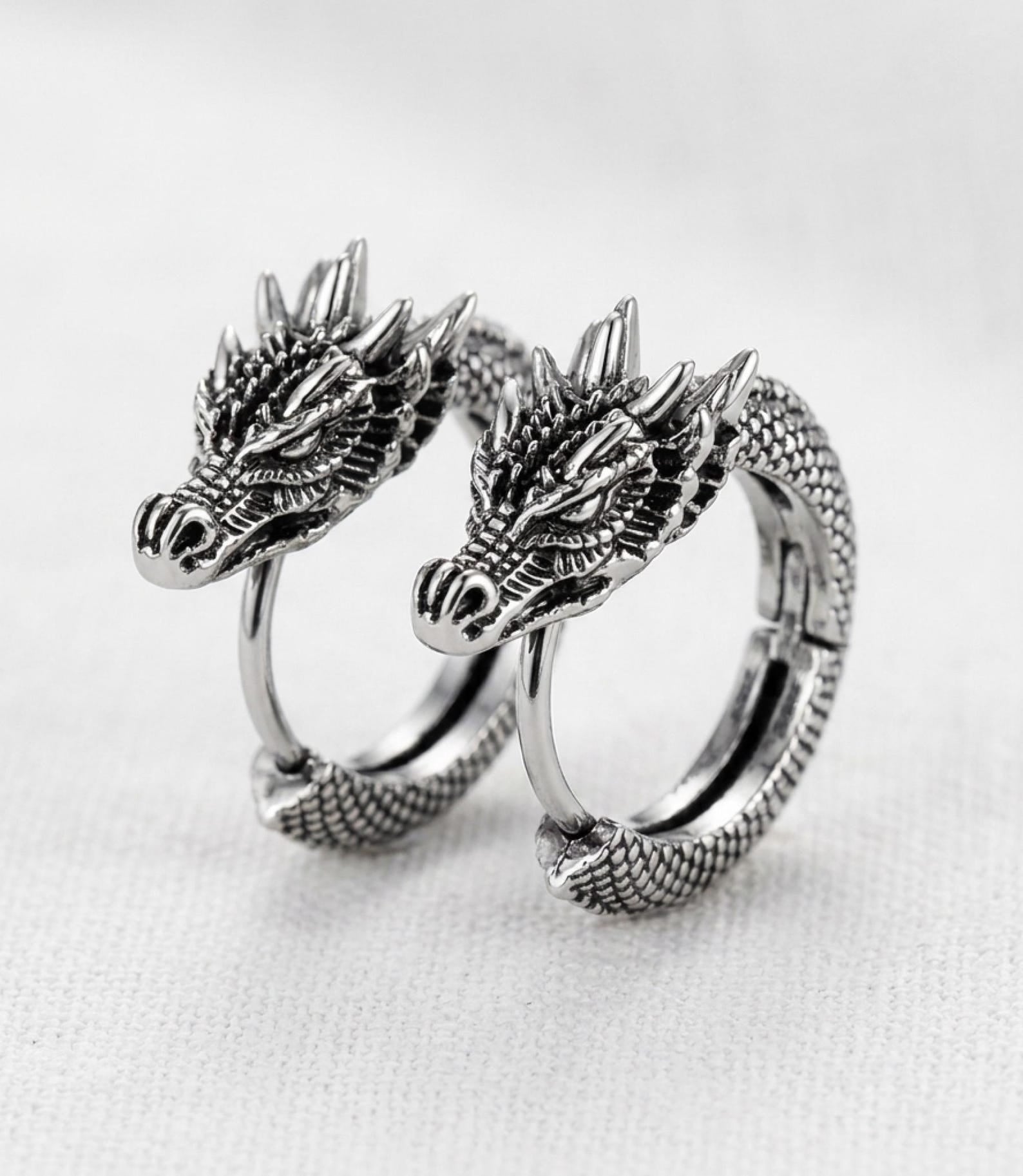 Gothic Dragon Hoop Earrings — product view 1