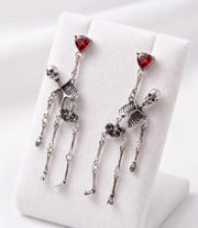 Halloween Red Crystal Moving Skeleton Earrings