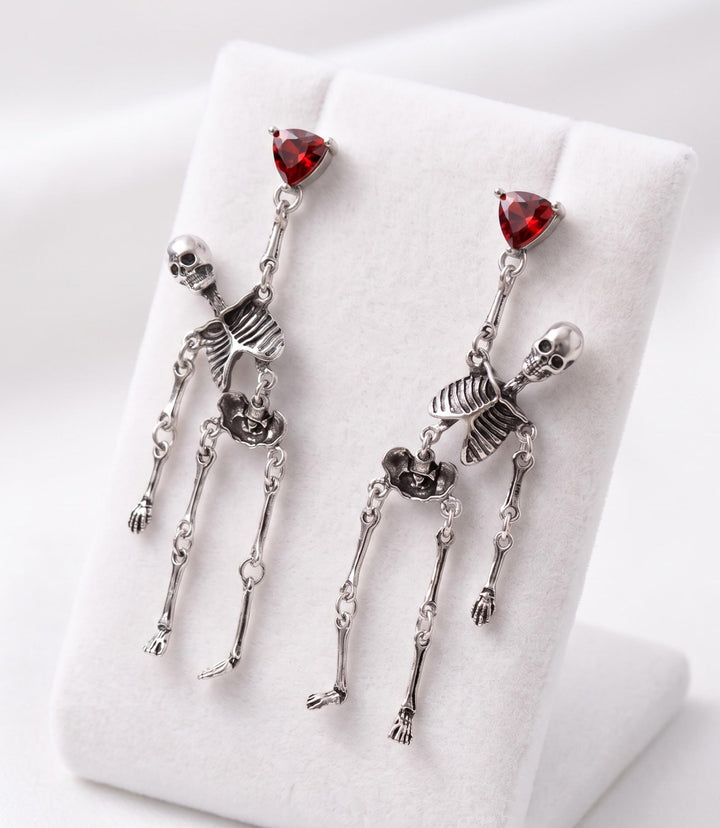 Red Crystal Moving Skeleton Earrings — product view 1
