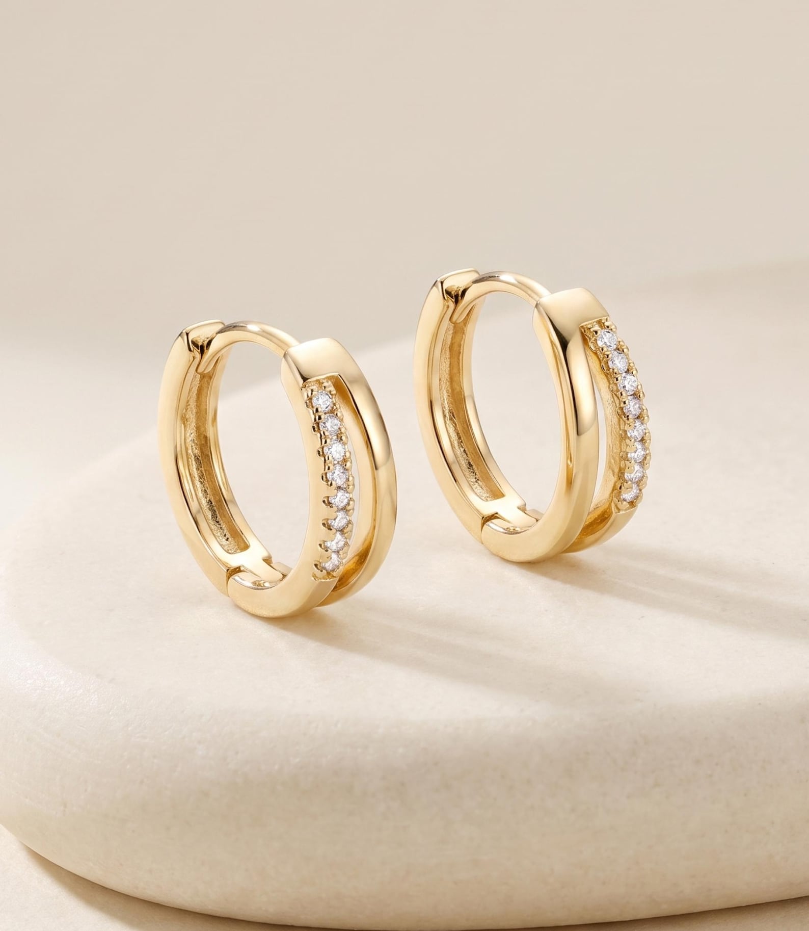 Pavé Double Hoop Huggie Earrings — product view 1