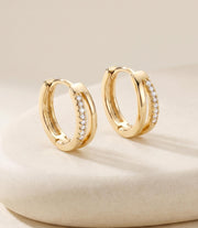 Pavé Double Hoop Huggie Earrings