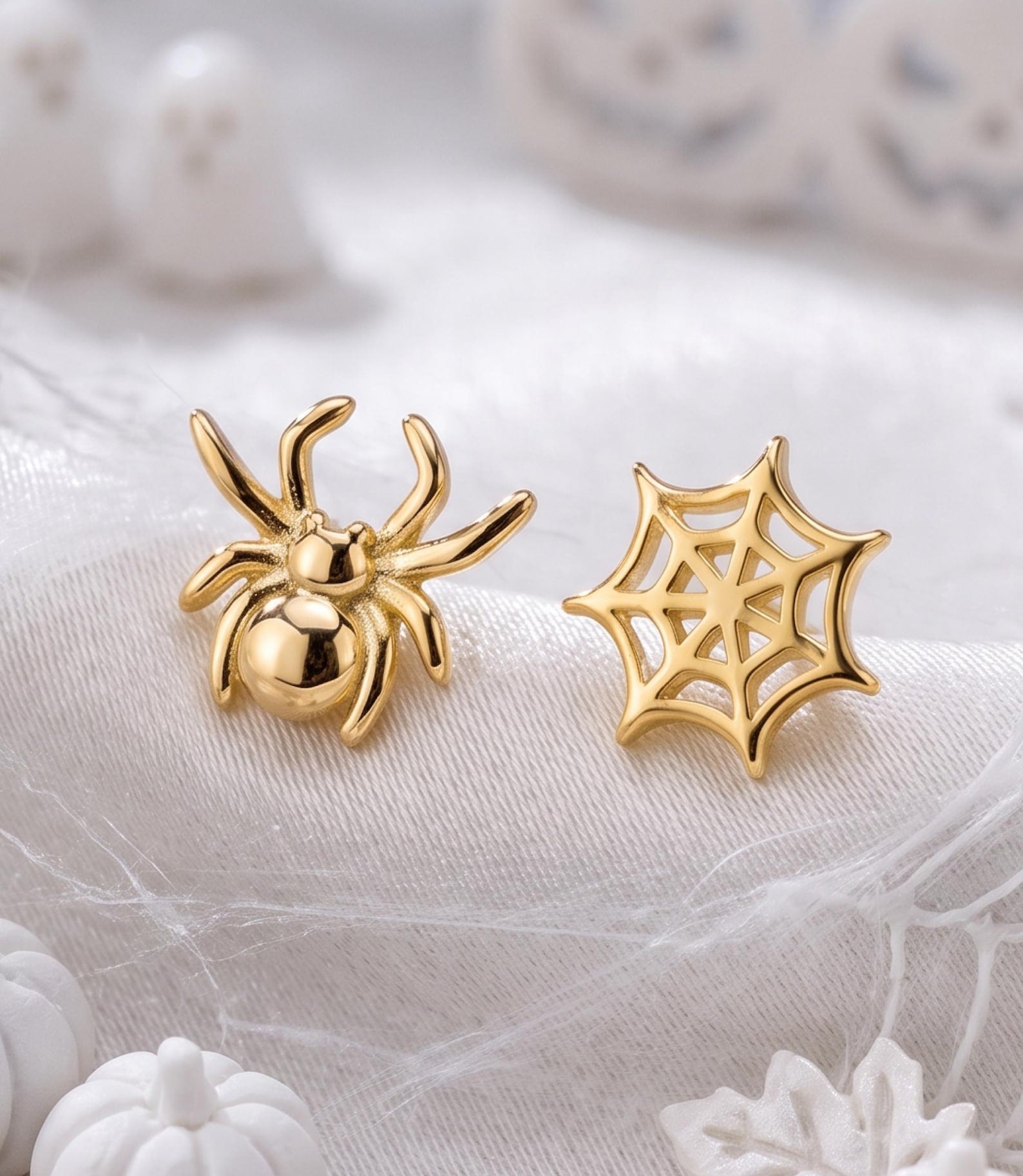 Mismatched Spider Web Stud Earrings — product view 1