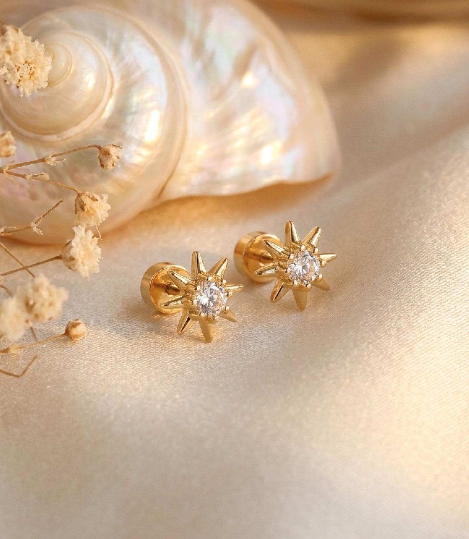 14K Gold Starburst Flat Back Stud — product view 1
