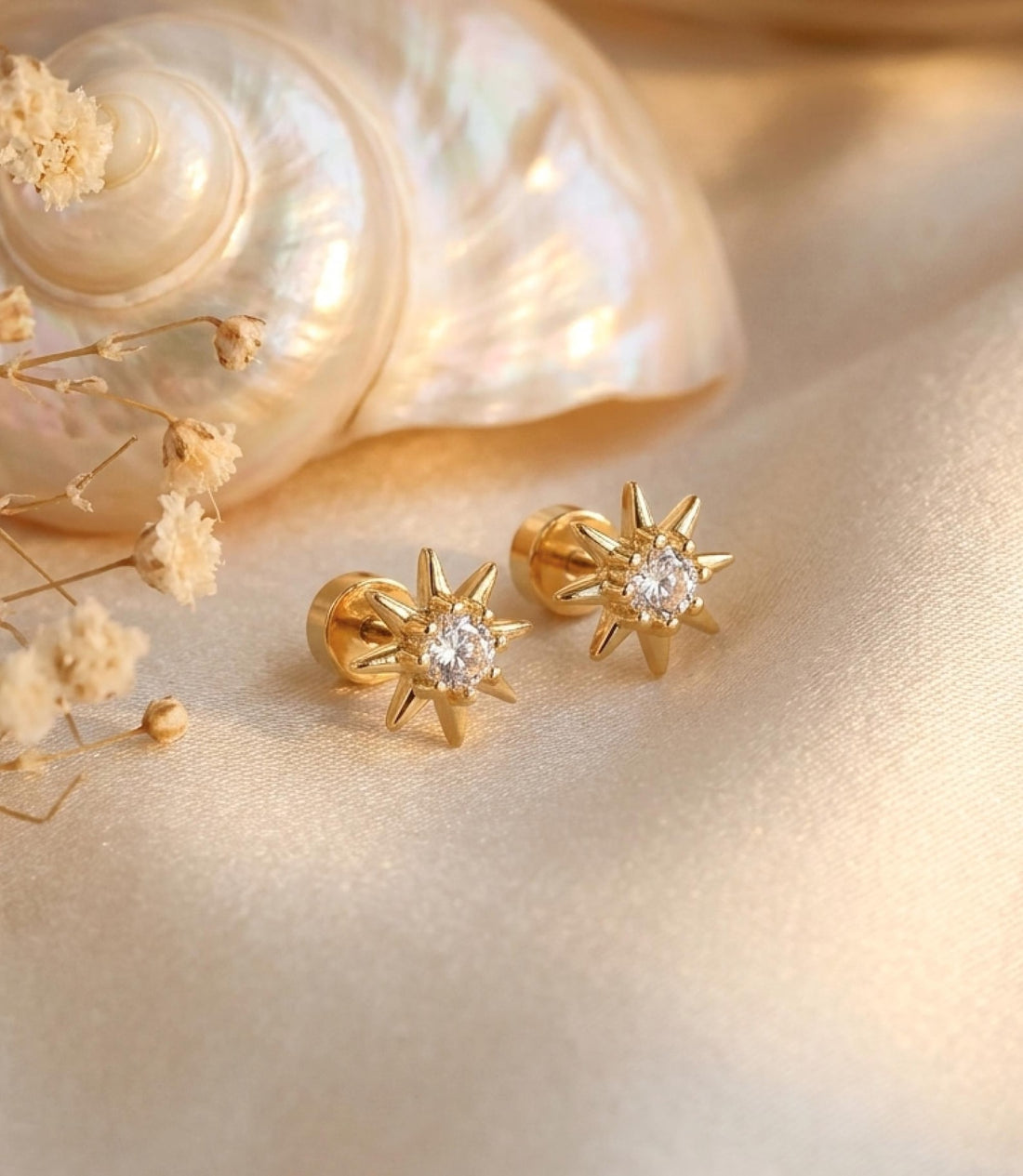 14K Gold Starburst Flat Back Stud — product view 1