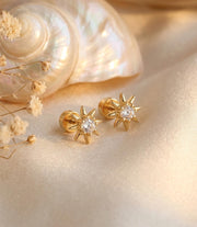 14K Gold Starburst Flat Back Stud