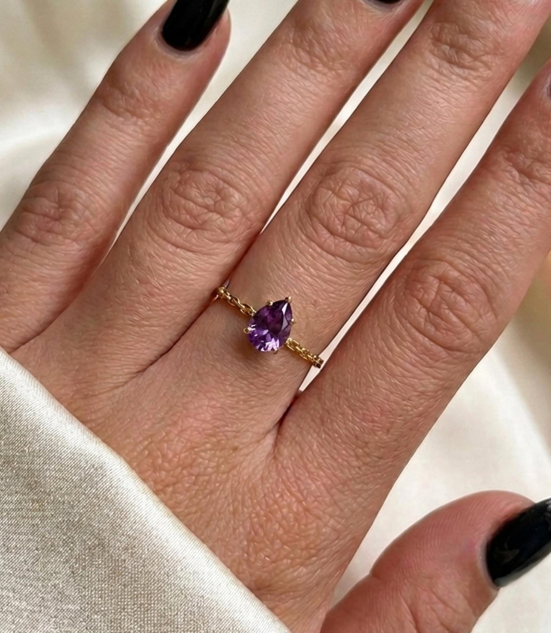 Teardrop Birthstone Chain Ring — product view 1
