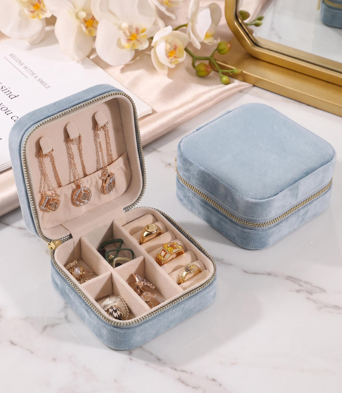 Personalized Velvet Travel Jewelry Case — product view 1