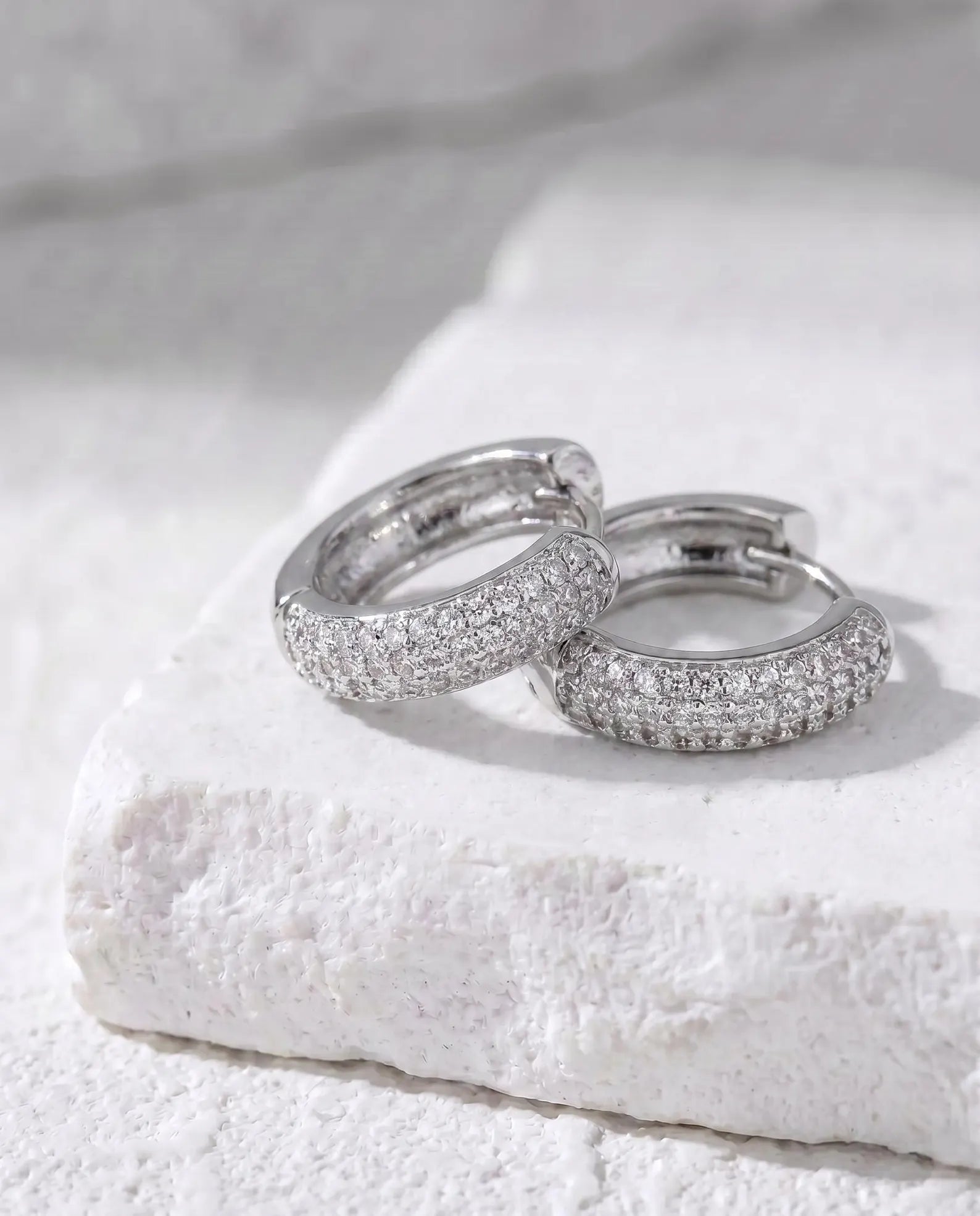 15mm Pavé Huggie Hoop Earrings — alternate view 3