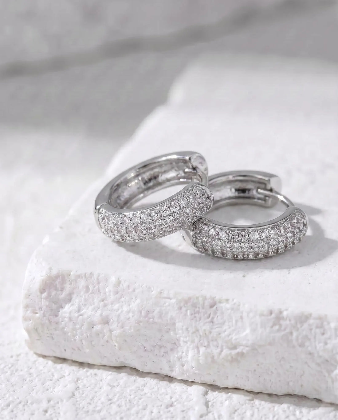 15mm Pavé Huggie Hoop Earrings — alternate view 3