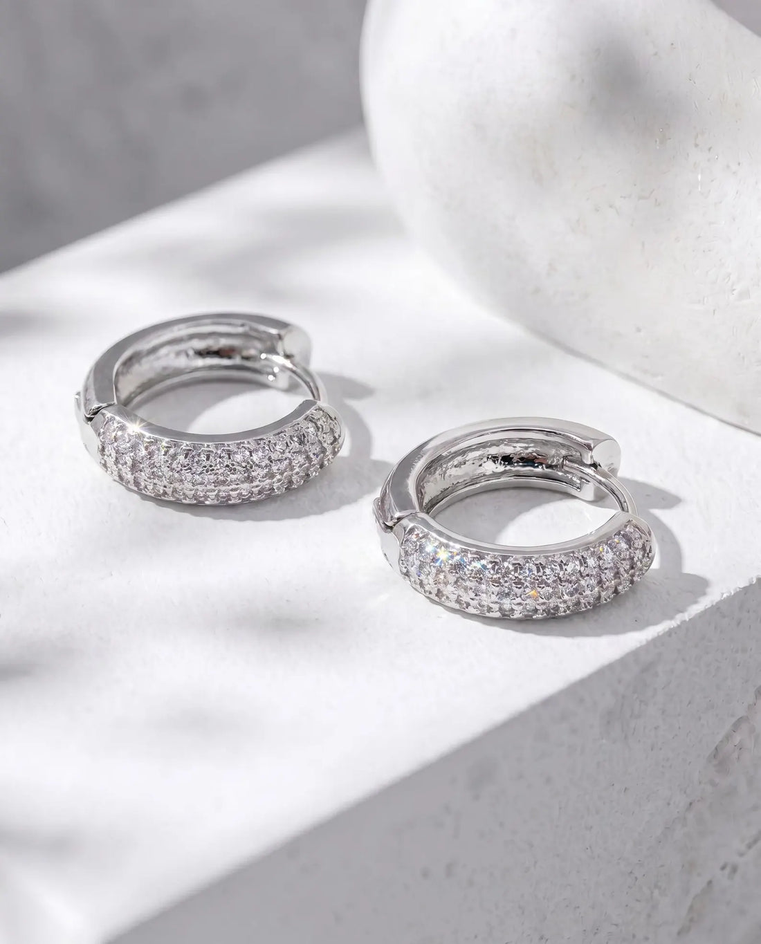 15mm Pavé Huggie Hoop Earrings — alternate view 4