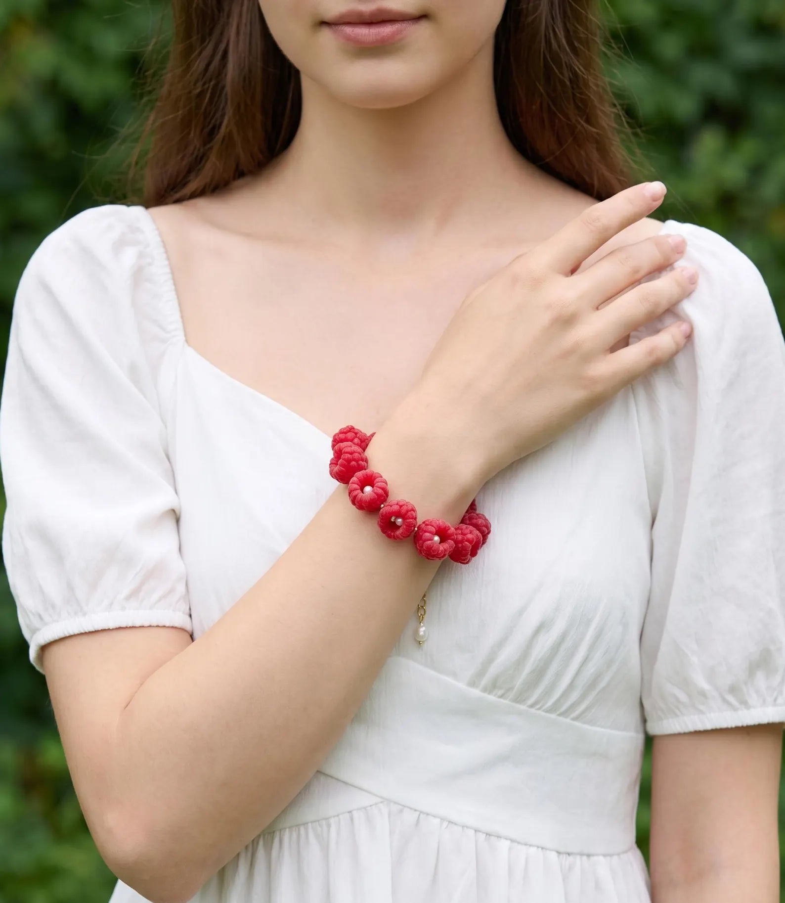Handmade Raspberry Bracelet with Freshwater Pearls