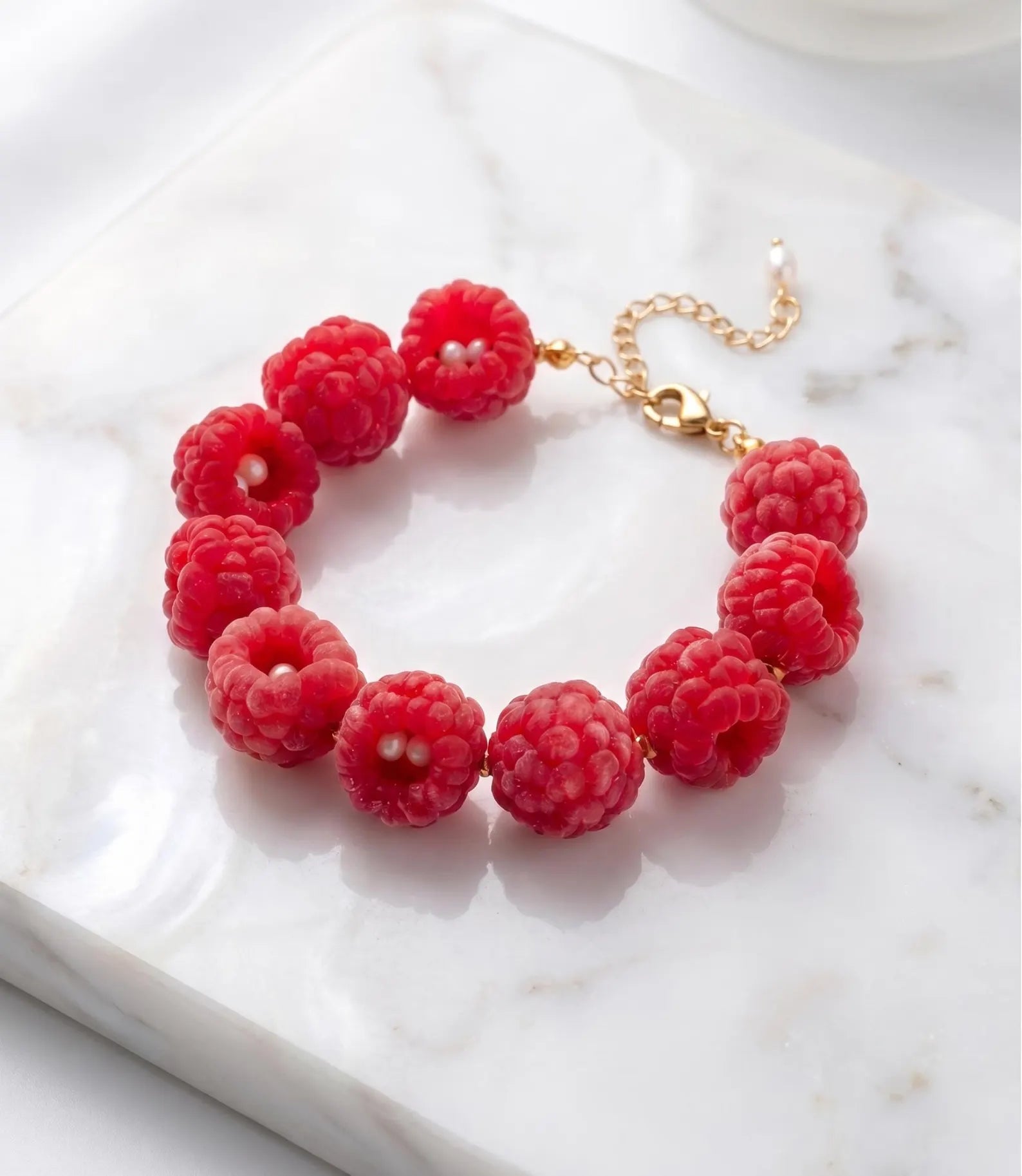 Handmade Raspberry Bracelet with Freshwater Pearls