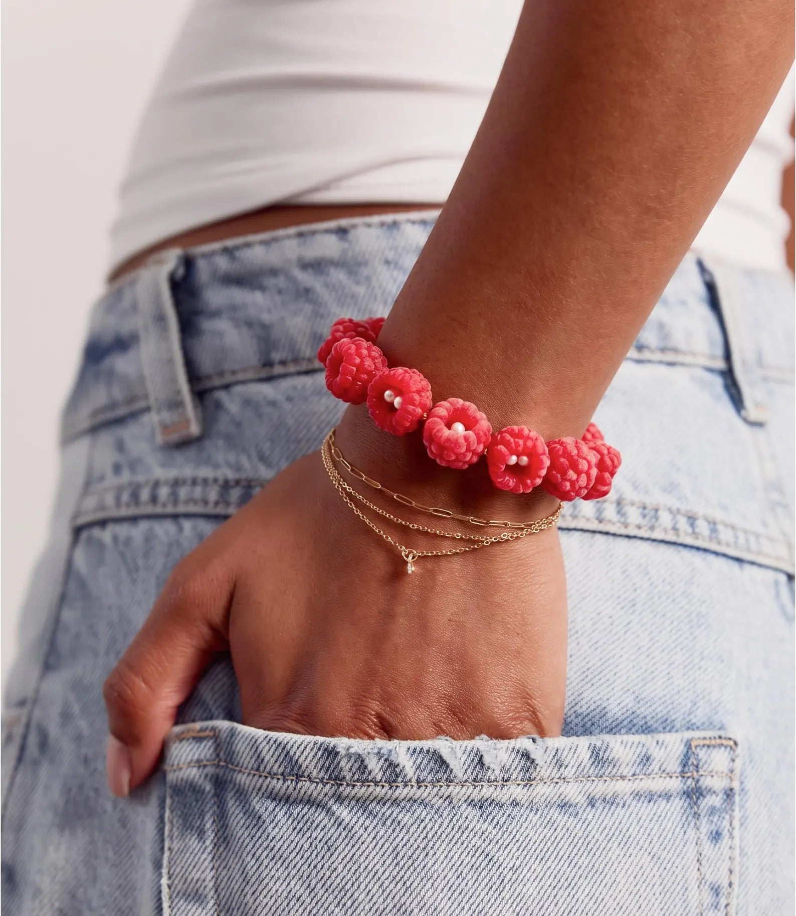 Handmade Raspberry Bracelet with Freshwater Pearls