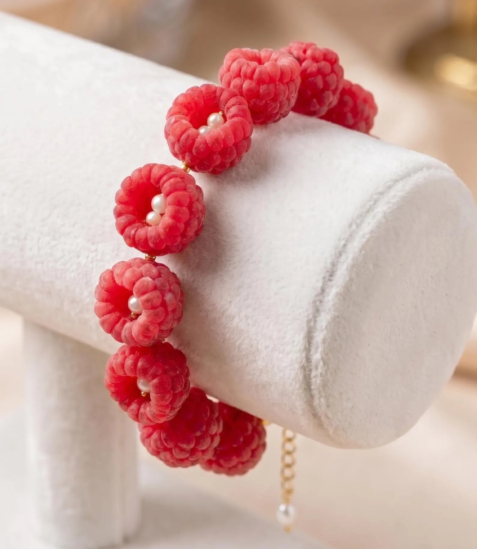 Handmade Raspberry Bracelet with Freshwater Pearls