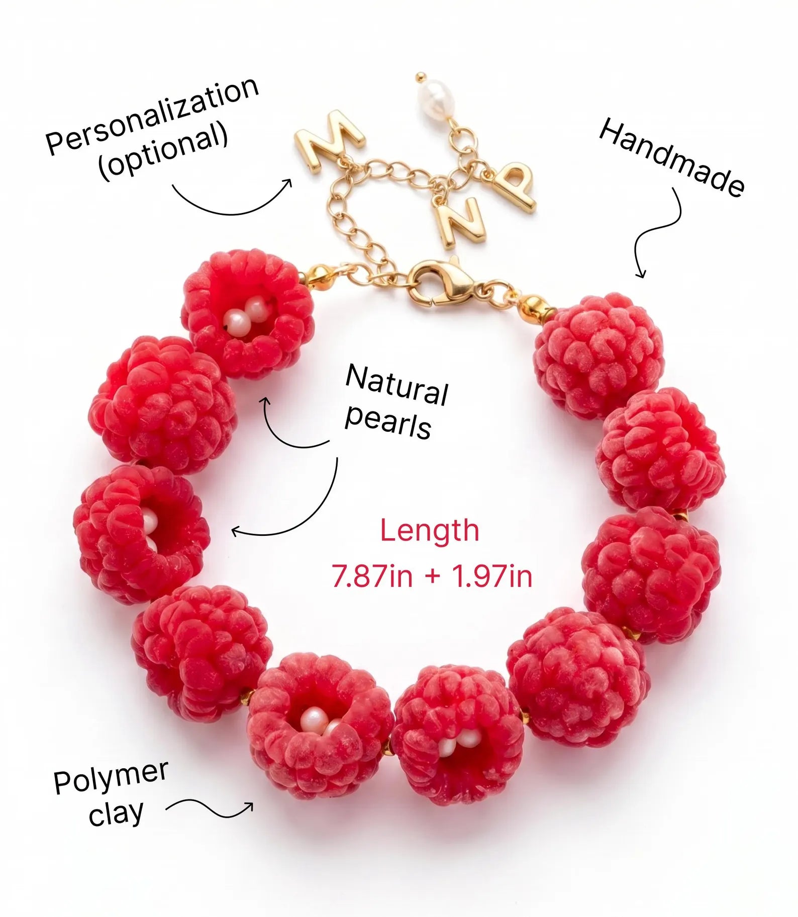 Handmade Raspberry Bracelet with Freshwater Pearls