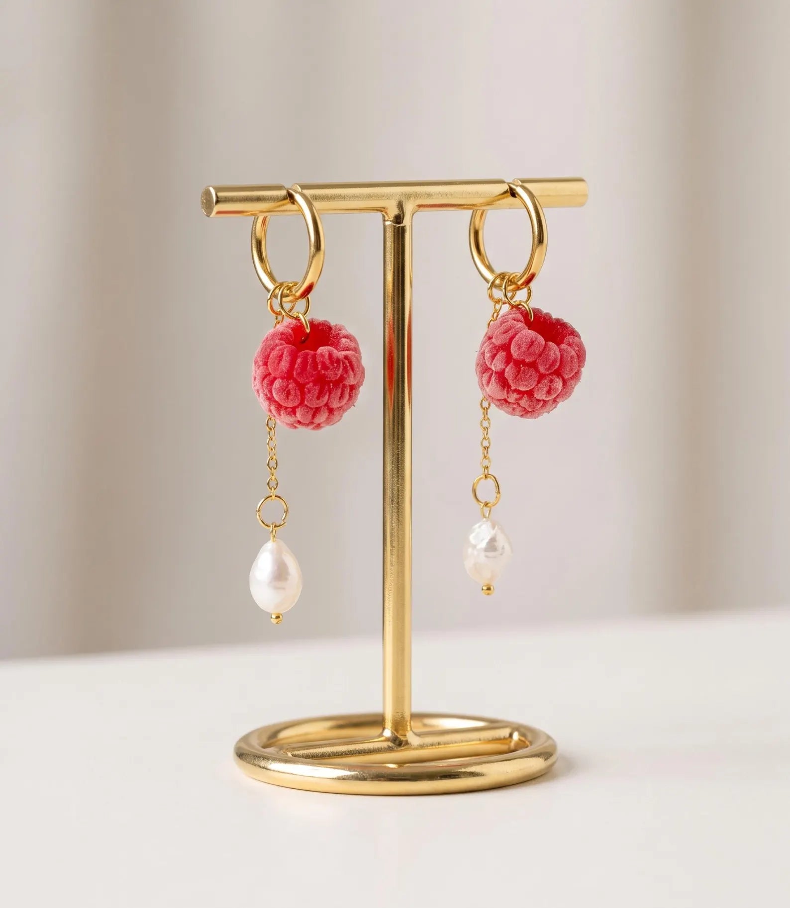Handmade Raspberry Earrings with Freshwater Pearls
