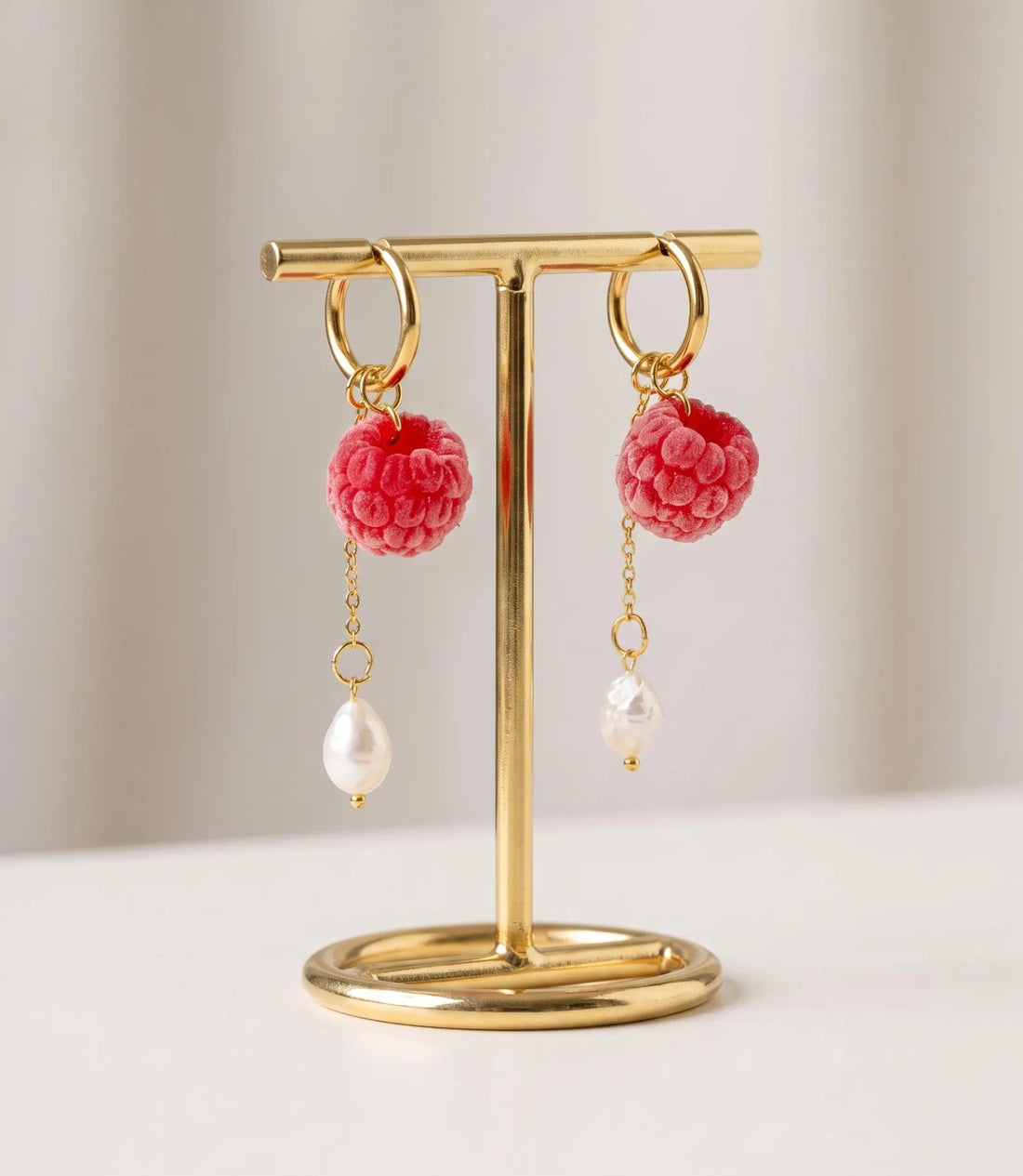 Handmade Raspberry Earrings with Freshwater Pearls