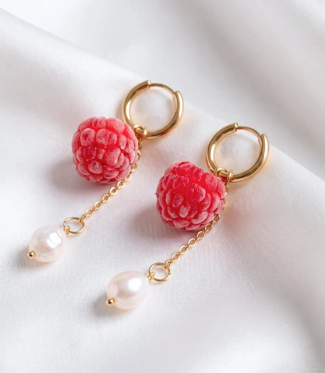 Handmade Raspberry Earrings with Freshwater Pearls