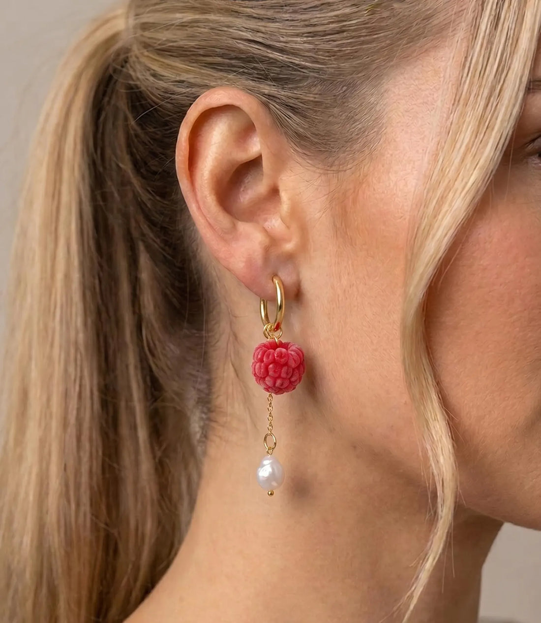 Handmade Raspberry Earrings with Freshwater Pearls