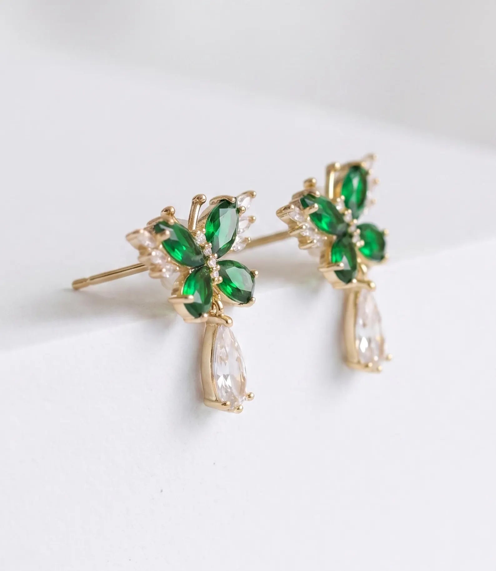 Emerald Butterfly Birthstone Earrings