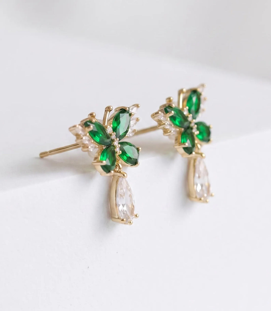 Emerald Butterfly Birthstone Earrings