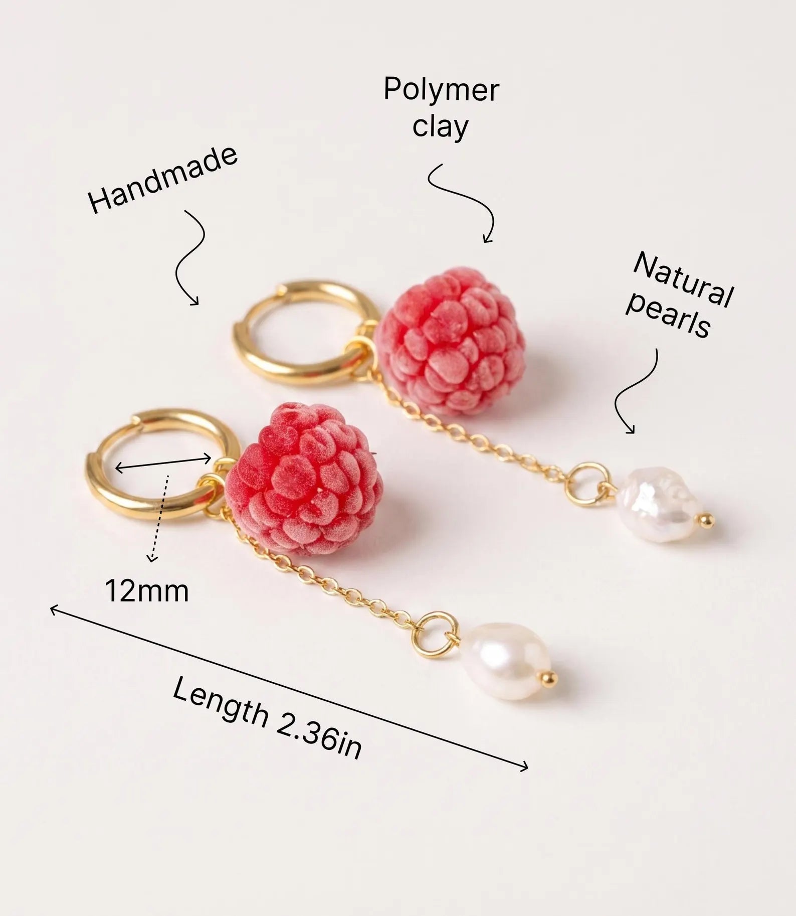 Handmade Raspberry Earrings with Freshwater Pearls