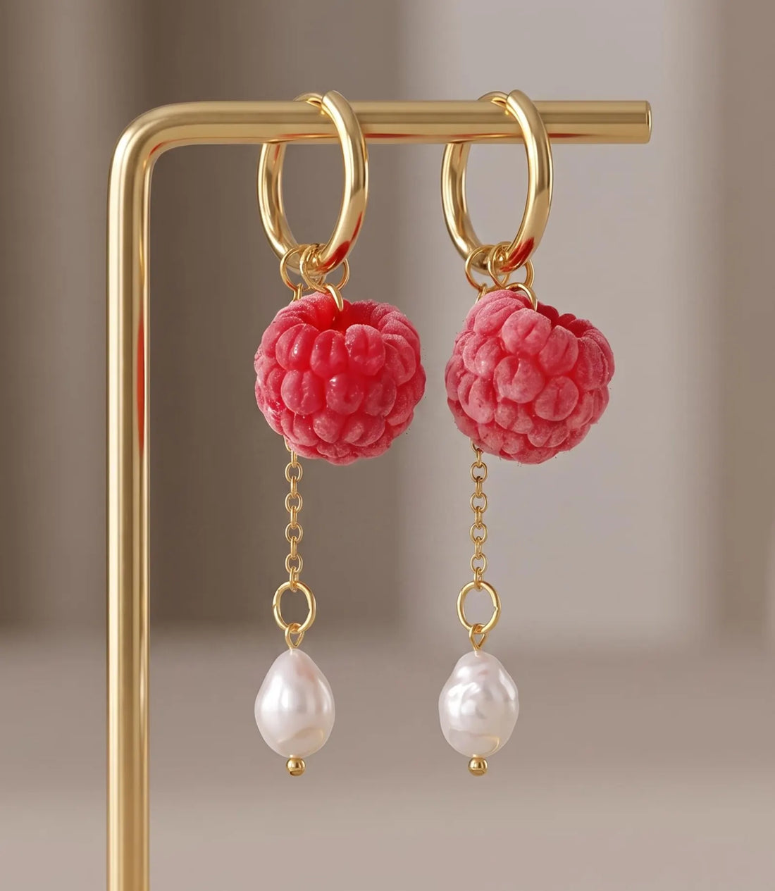 Handmade Raspberry Earrings with Freshwater Pearls