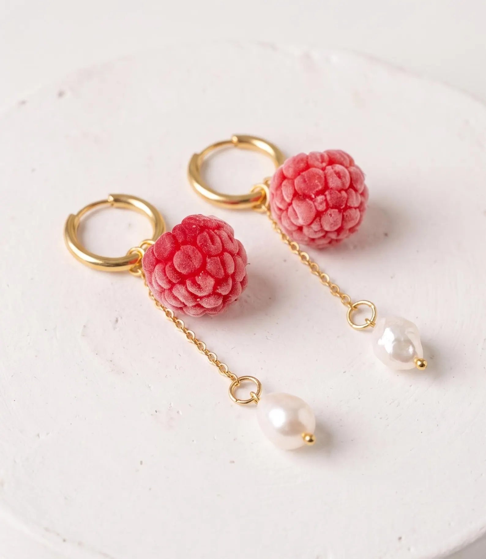 Handmade Raspberry Earrings with Freshwater Pearls