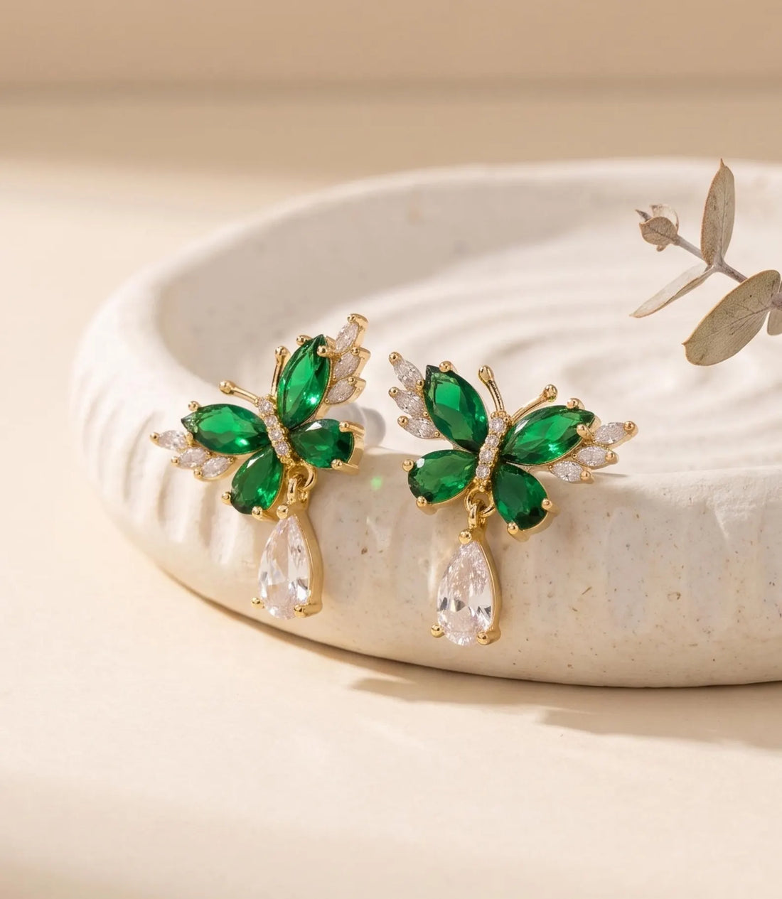 Emerald Butterfly Birthstone Earrings