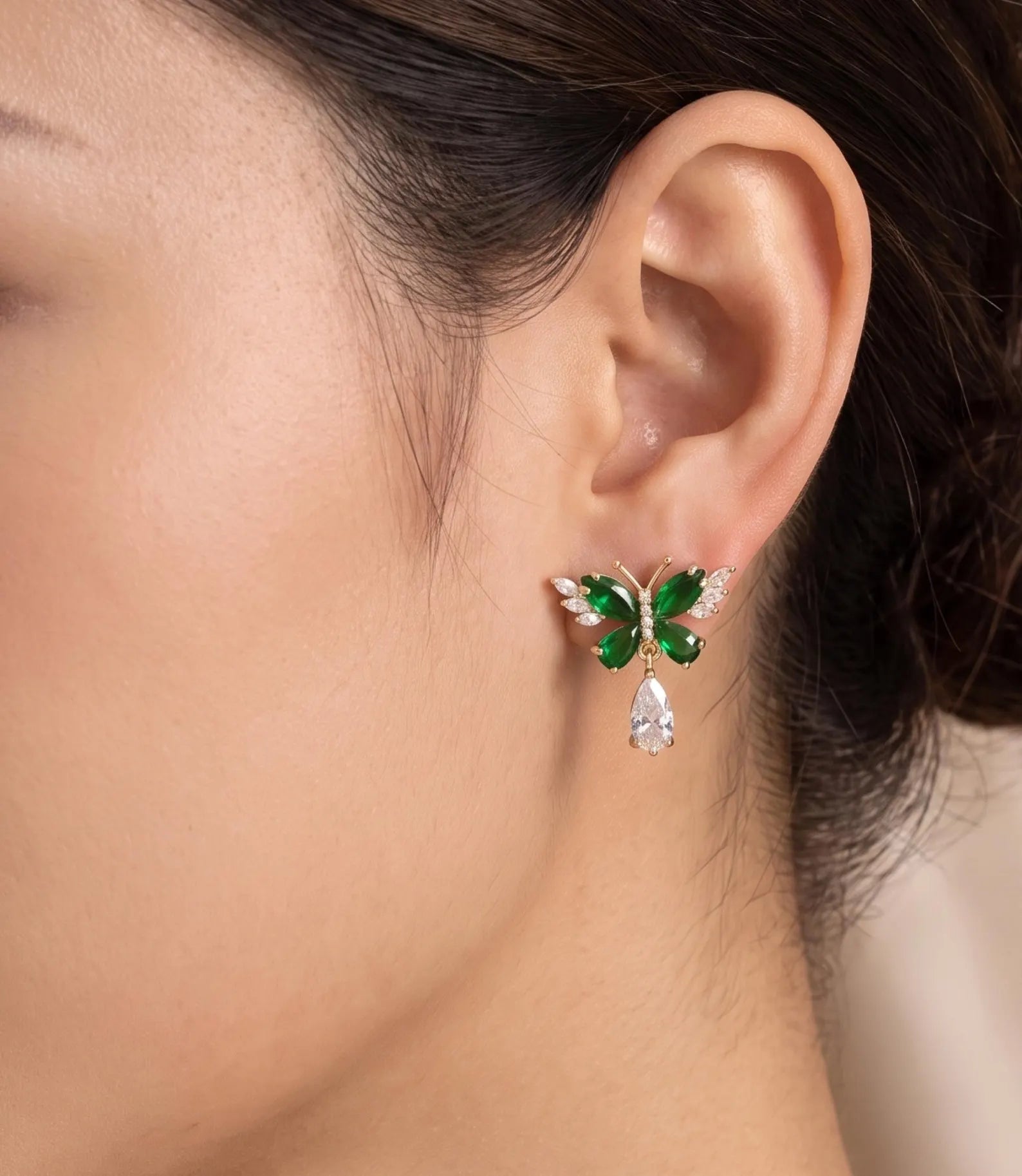 Emerald Butterfly Birthstone Earrings