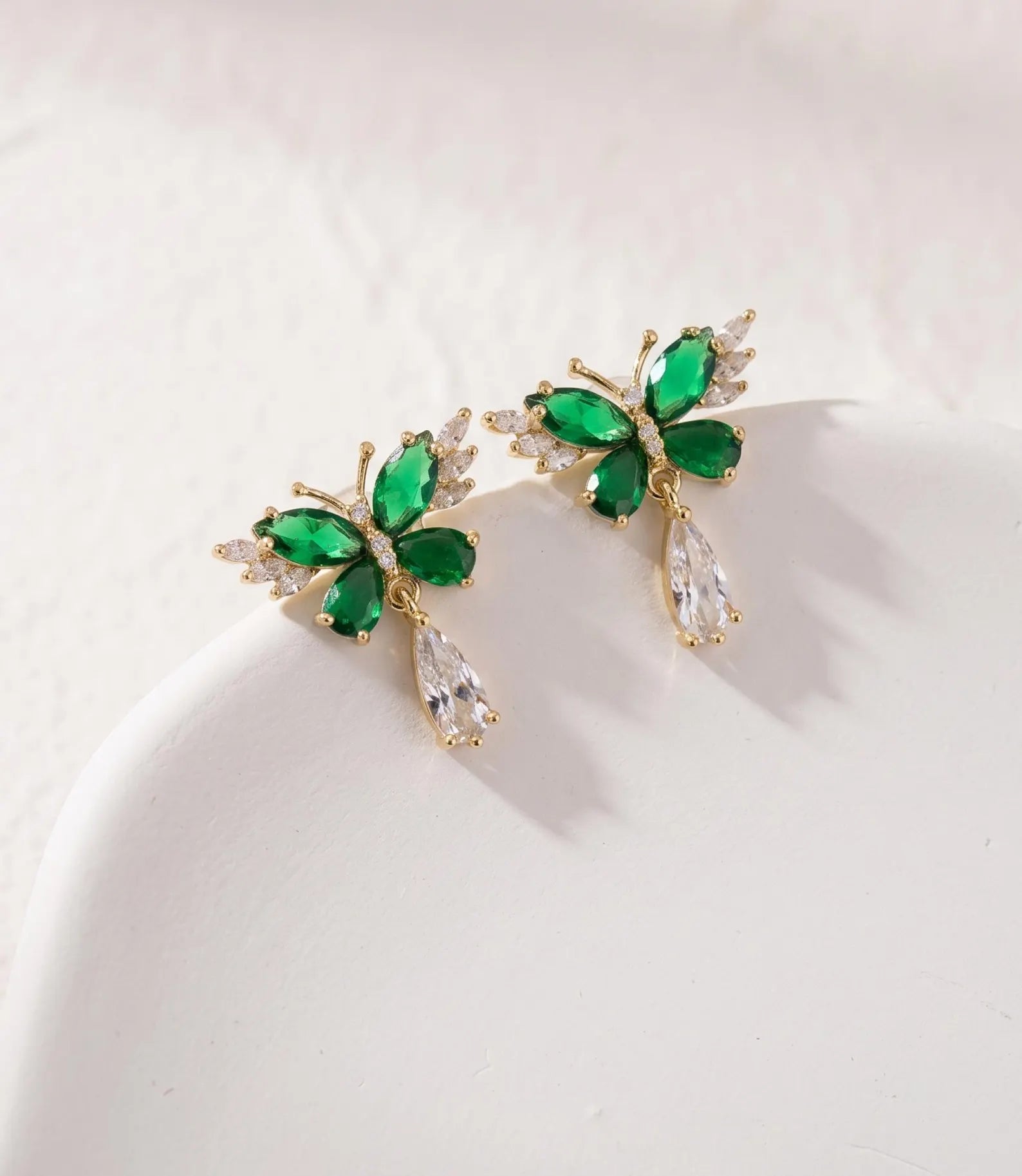 Emerald Butterfly Birthstone Earrings
