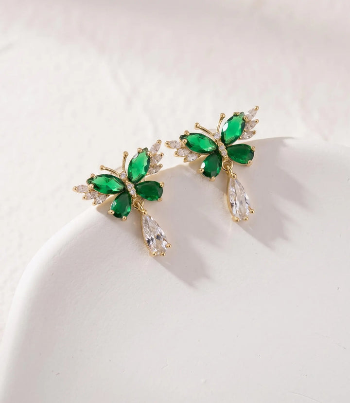 Emerald Butterfly Birthstone Earrings by Jolis Noir
