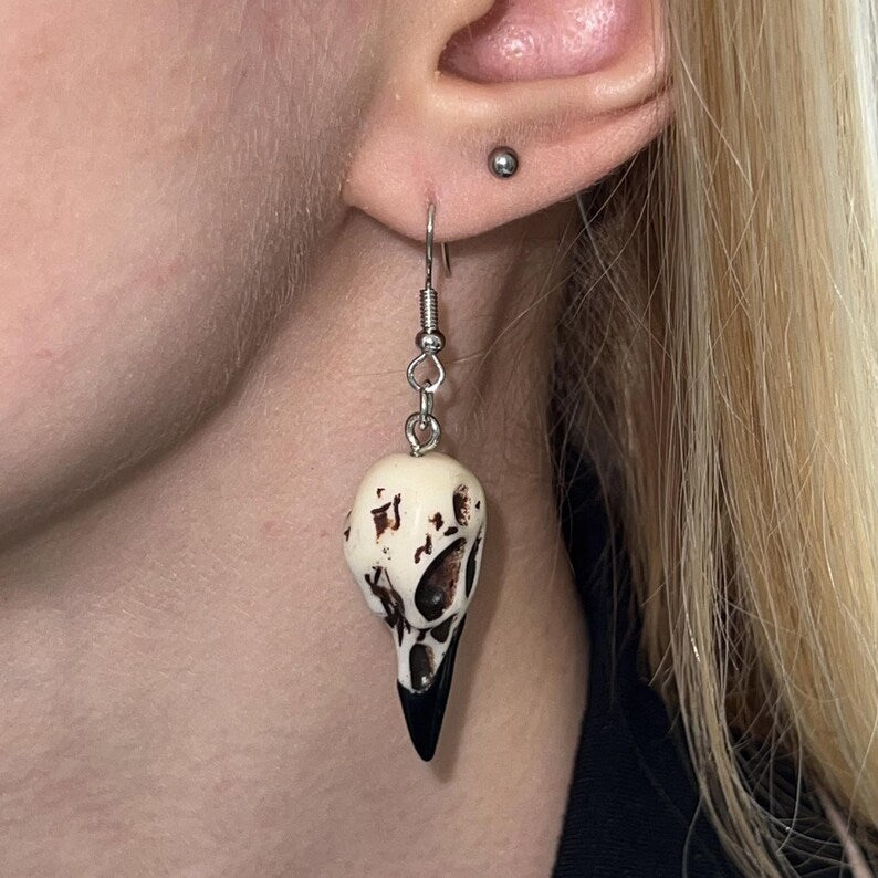 Gothic Bird Skull Dangle Earrings — product view 3