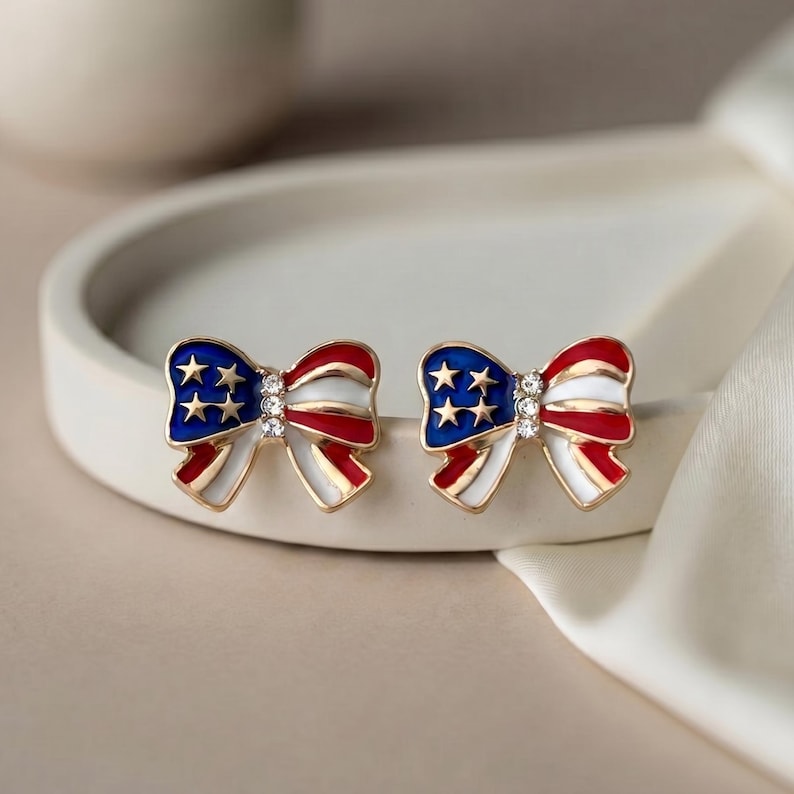 American Flag Bow Stud Earrings — product view 3