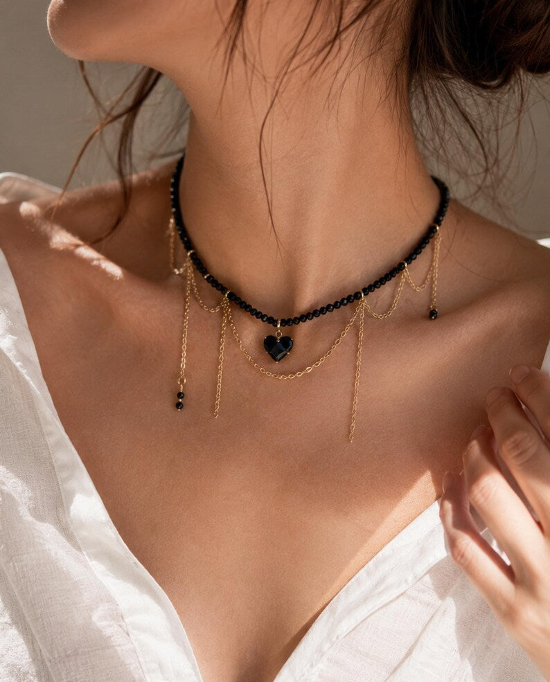 Crystal Heart Choker Necklace — product view 3