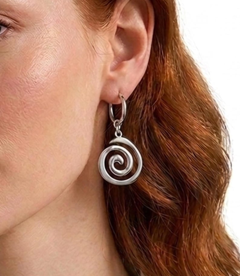 Silver Spiral Dangle Hoop Earrings — product view 4