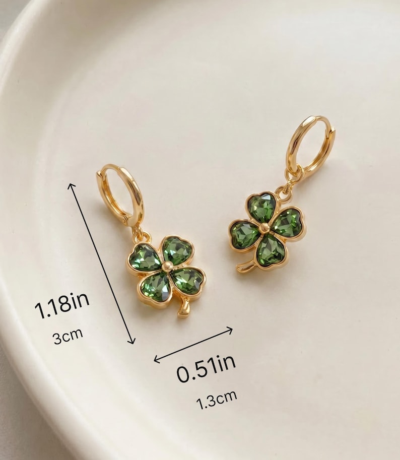 Green Crystal Four Leaf Clover Earrings — product view 3