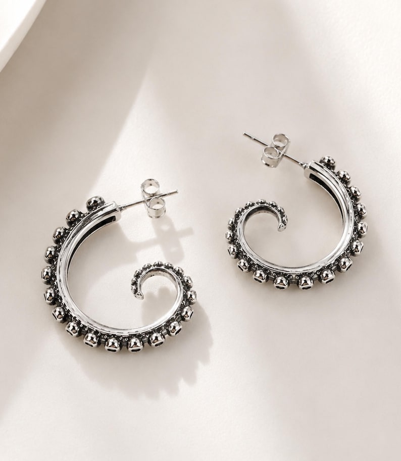 Silver Octopus Tentacle Earrings — product view 3