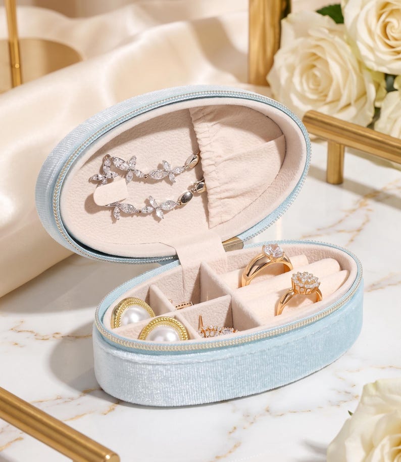 Oval Velvet Travel Jewelry Case — product view 3
