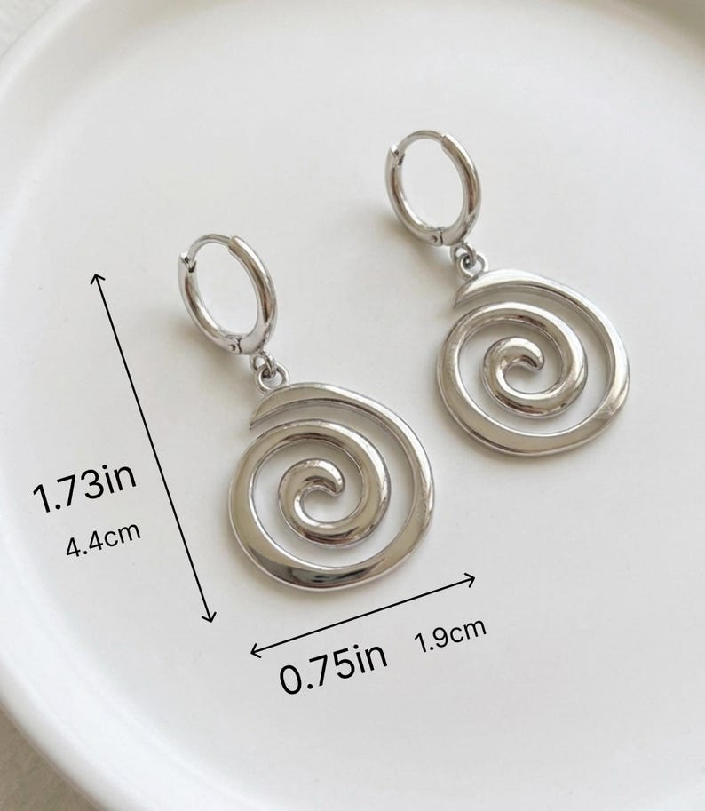 Silver Spiral Dangle Hoop Earrings — product view 2