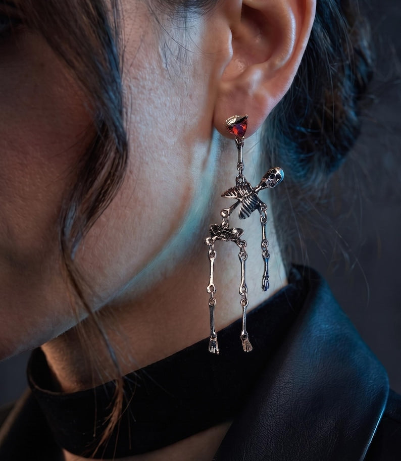 Red Crystal Moving Skeleton Earrings — product view 3