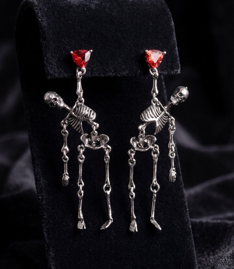 Red Crystal Moving Skeleton Earrings — product view 4