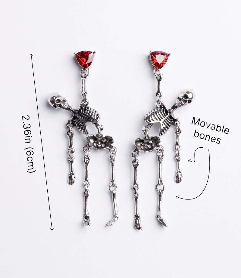 Red Crystal Moving Skeleton Earrings — product view 2