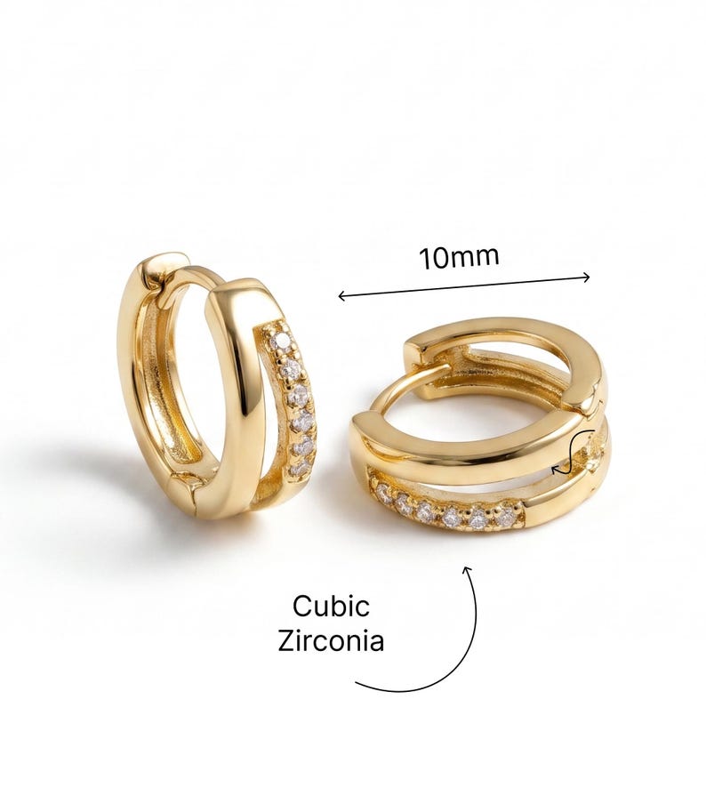 Pavé Double Hoop Huggie Earrings — product view 2