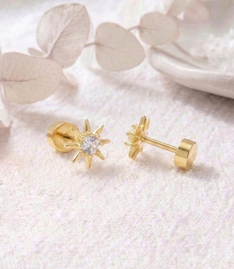 14K Gold Starburst Flat Back Stud — product view 4